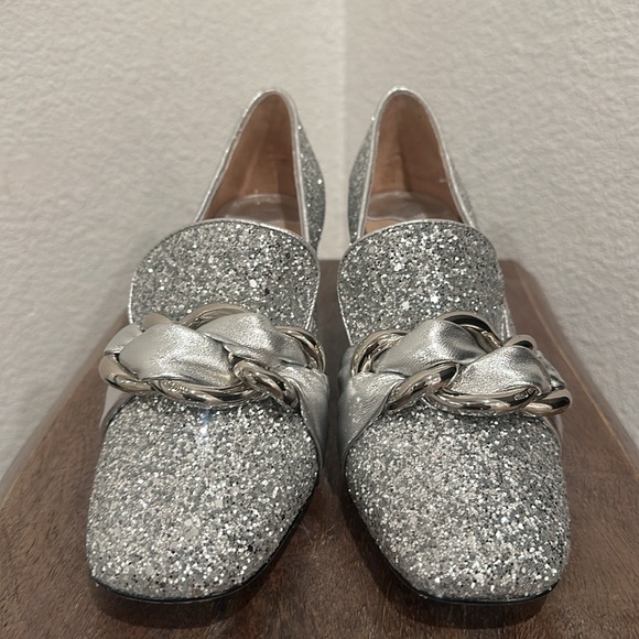 Miu Miu Vernice 2 Metallic Diamond Glitter Loafers Pumps Silver Size 38 US 7.5 - Picture 4 of 13